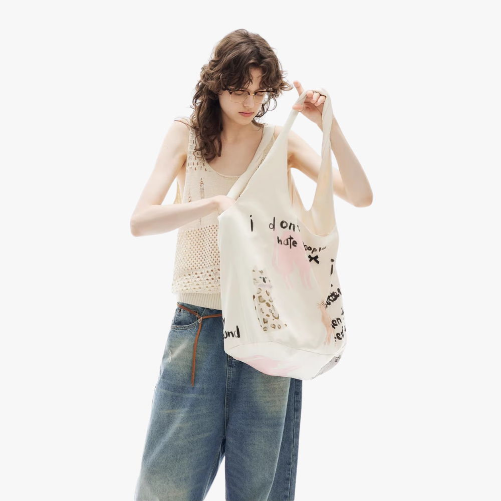Daphne Cat Print Oversized Shoulder Bag — Sernelle — view 7