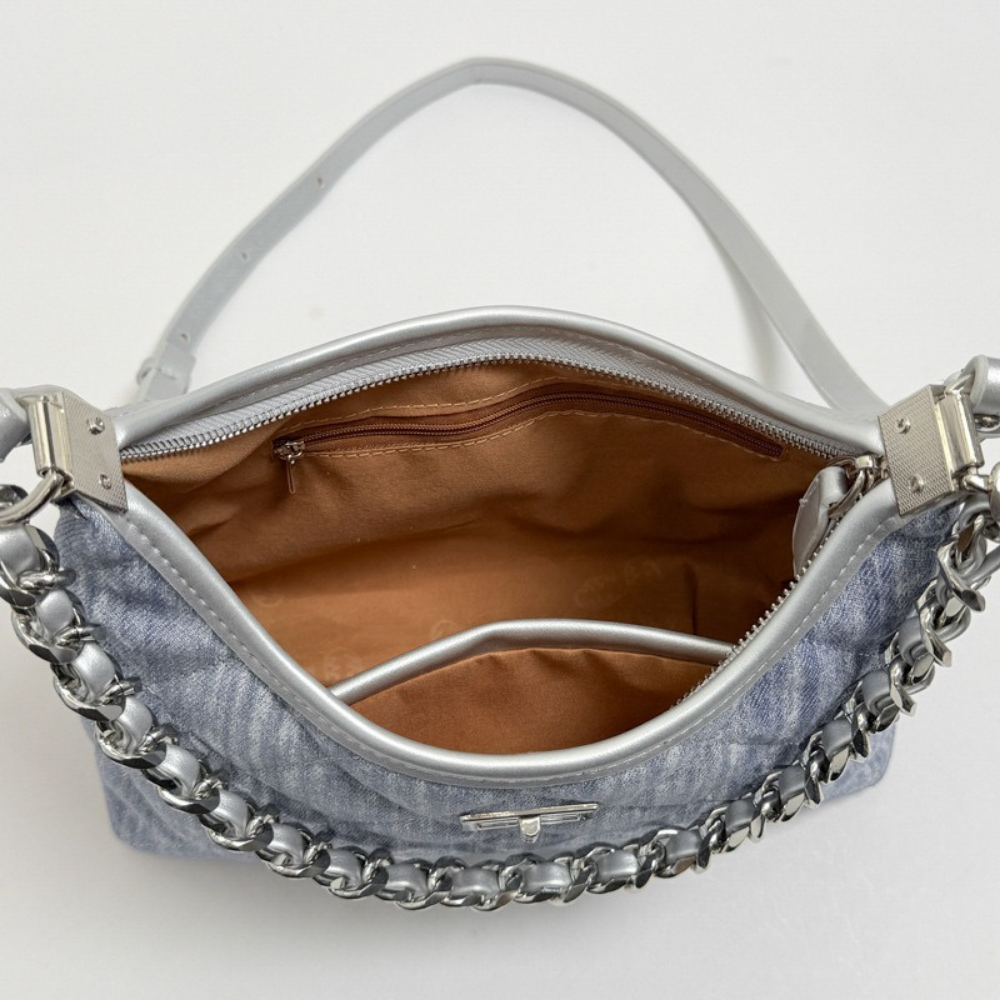 Fern Quilted Denim-Look Shoulder Bag — Sernelle — view 4