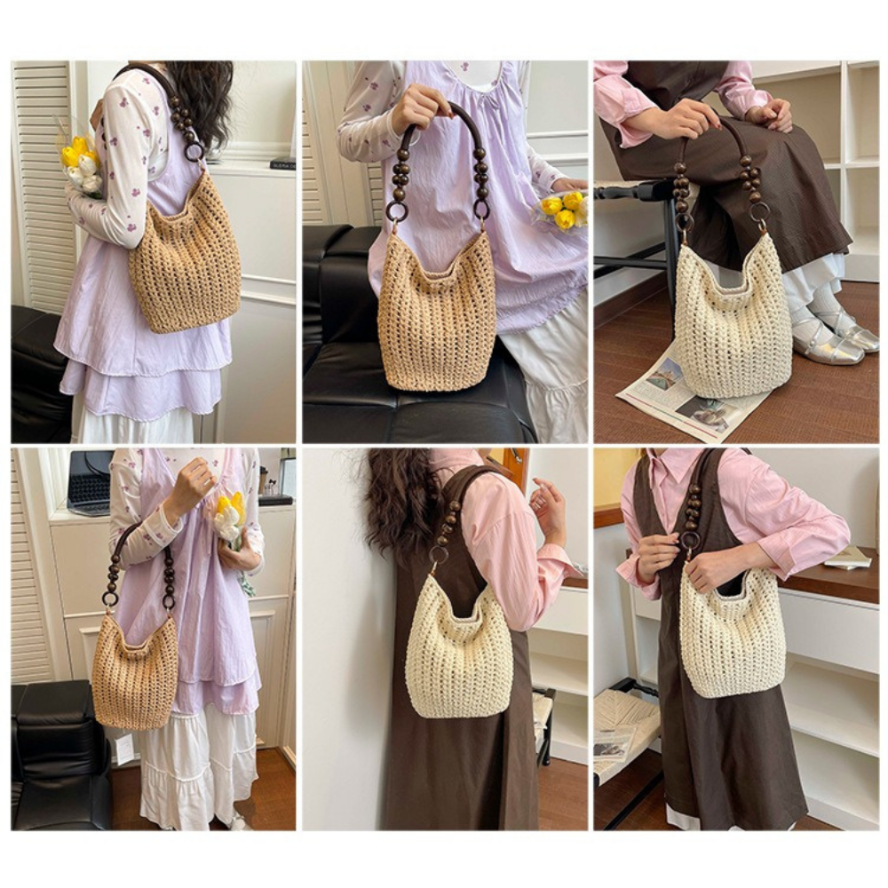 Etta Beaded Handle Woven Bag — Sernelle — view 38