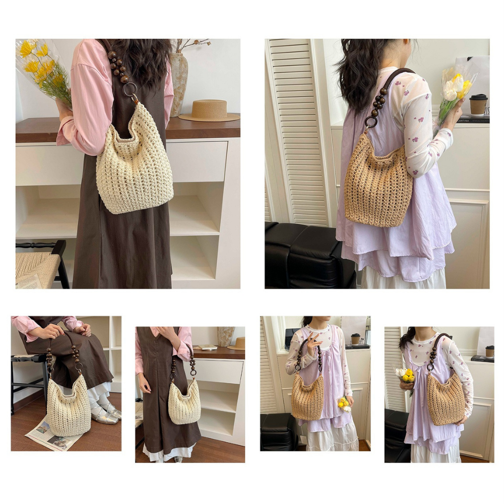 Etta Beaded Handle Woven Bag — Sernelle — view 39