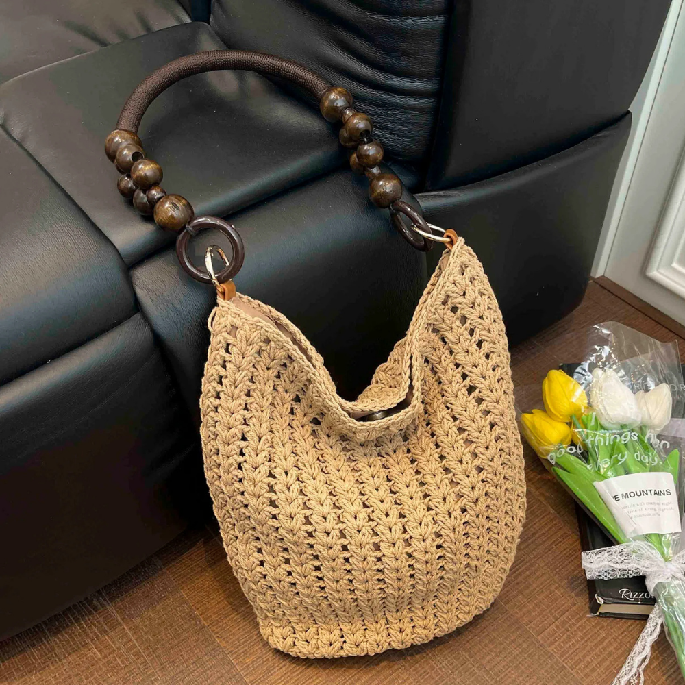 Etta Beaded Handle Woven Bag — Sernelle — view 3