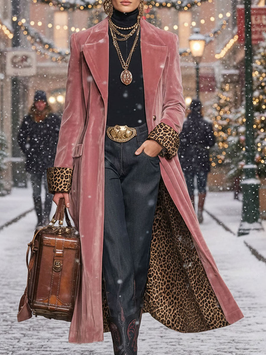 Clementine – Velvet Coat with Leopard Trim