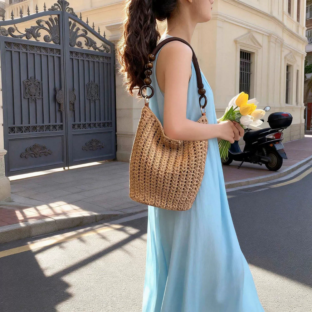 Etta Beaded Handle Woven Bag — Sernelle — view 7