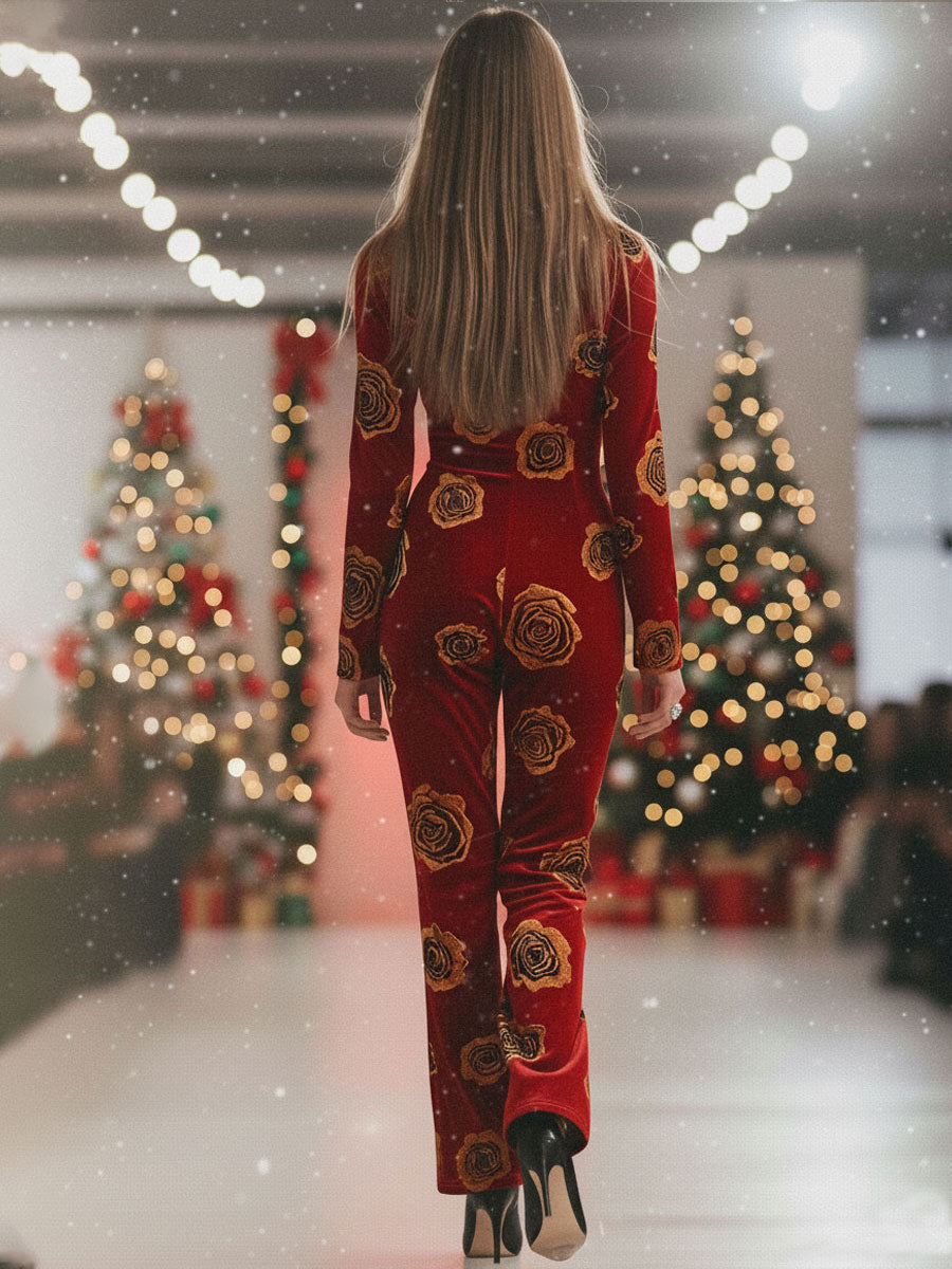 Hazel – Velvet Rose Print Zip Jumpsuit