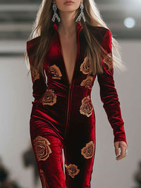 Hazel – Velvet Rose Print Zip Jumpsuit