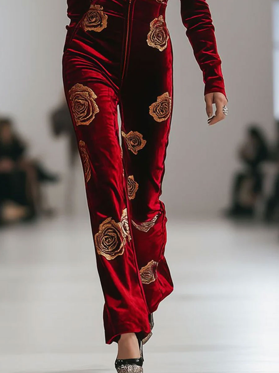 Hazel – Velvet Rose Print Zip Jumpsuit