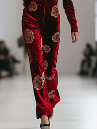 Hazel – Velvet Rose Print Zip Jumpsuit