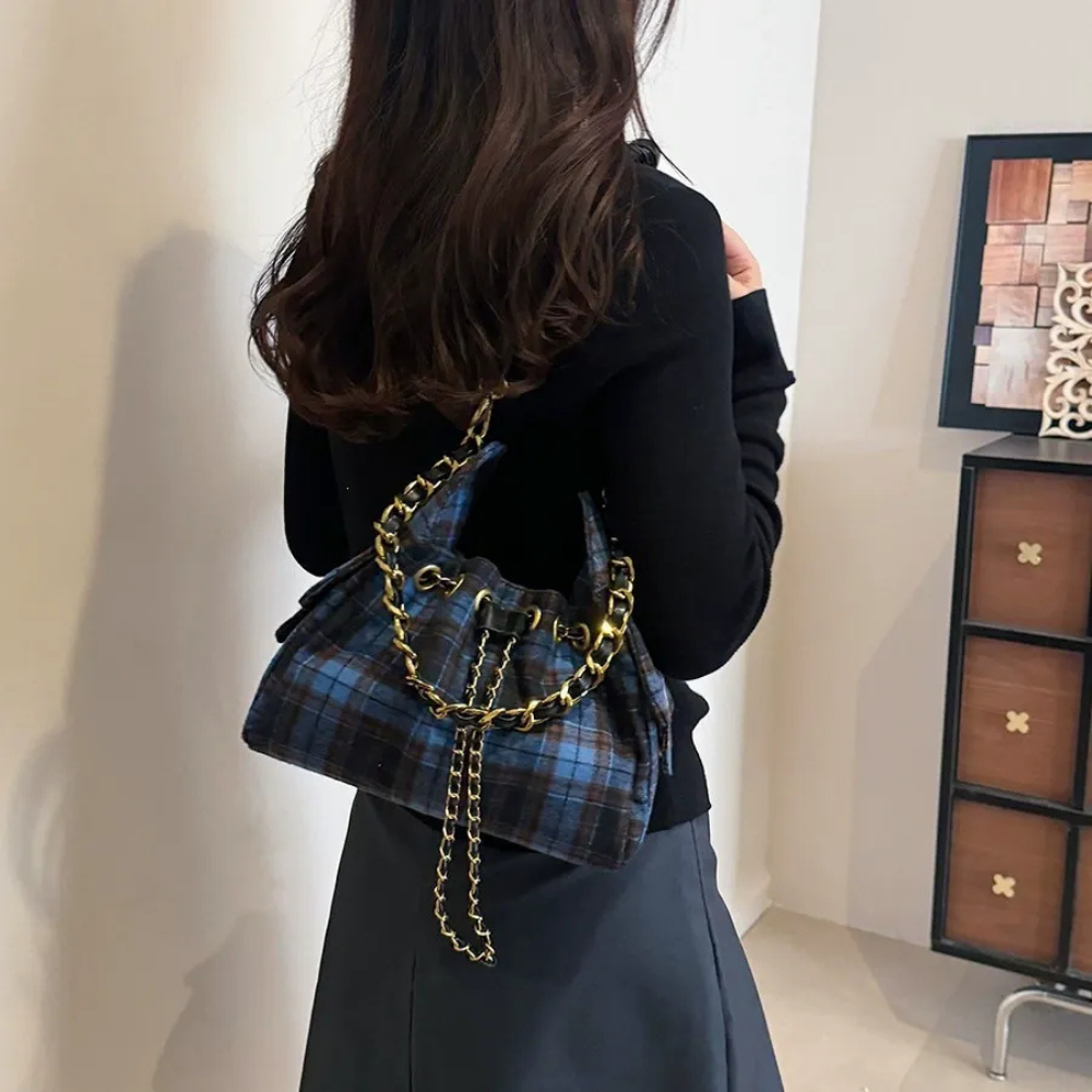 Nadia Chain Drawstring Shoulder Bag — Sernelle — view 4