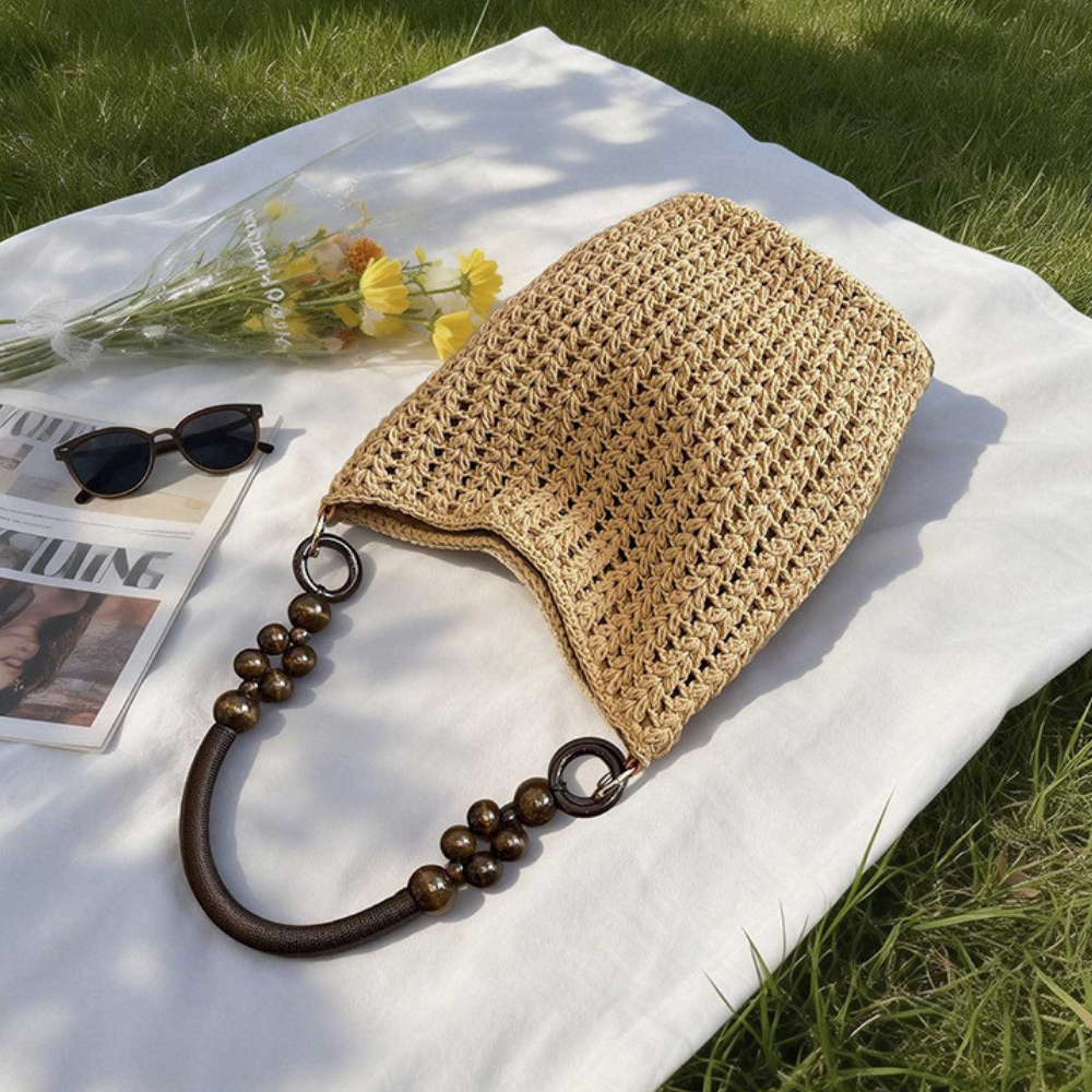 Etta Beaded Handle Woven Bag — Sernelle — view 5