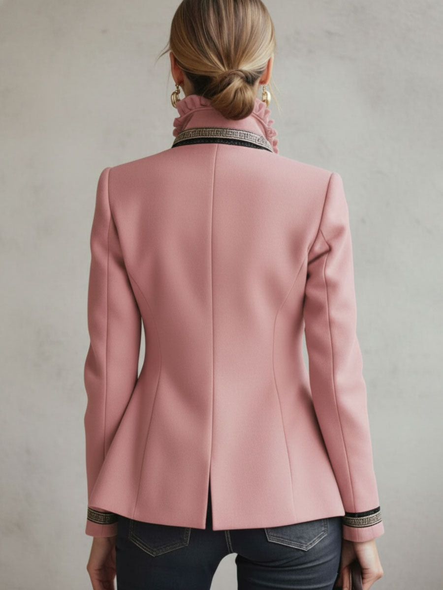 Pearl – Rose Embroidered Ruffle-Collar Jacket