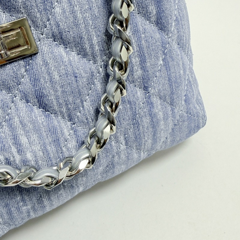 Fern Quilted Denim-Look Shoulder Bag — Sernelle — view 8