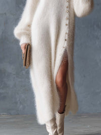 Maribel – Fluffy Knit V-Neck Midi Dress
