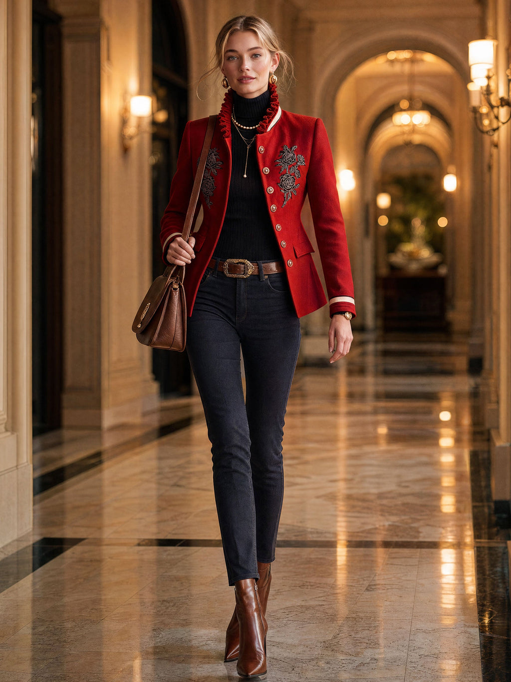 Pearl – Rose Embroidered Ruffle-Collar Jacket