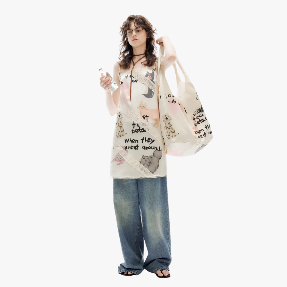 Daphne Cat Print Oversized Shoulder Bag — Sernelle — view 8