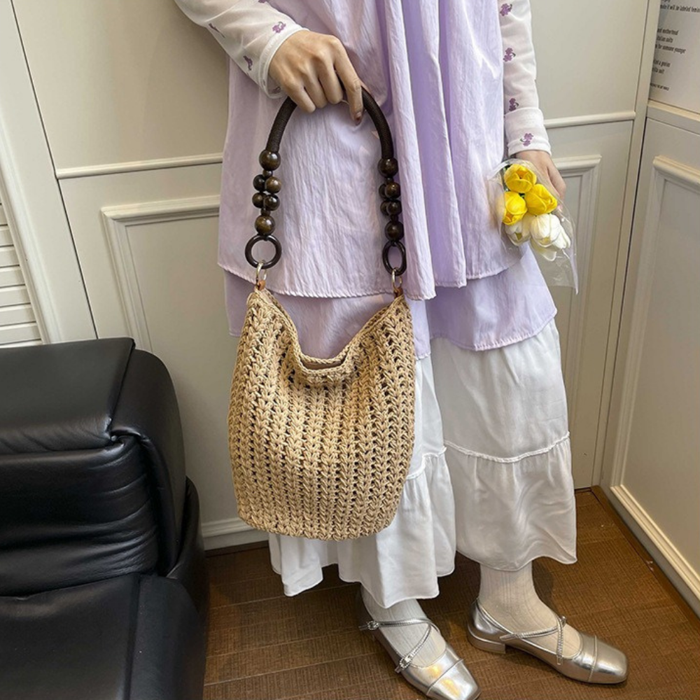 Etta Beaded Handle Woven Bag — Sernelle — view 15