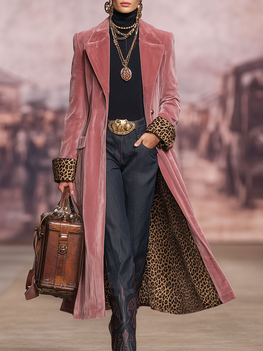 Clementine – Velvet Coat with Leopard Trim
