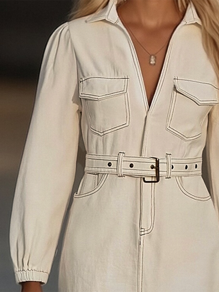 Delphine – Fringe-Hem Denim Shirt Dress
