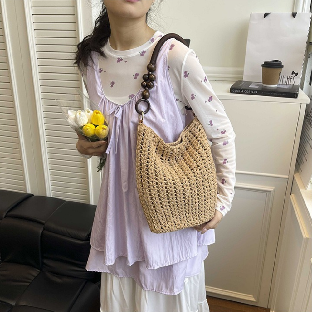Etta Beaded Handle Woven Bag — Sernelle — view 11