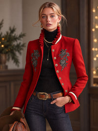 Pearl – Rose Embroidered Ruffle-Collar Jacket