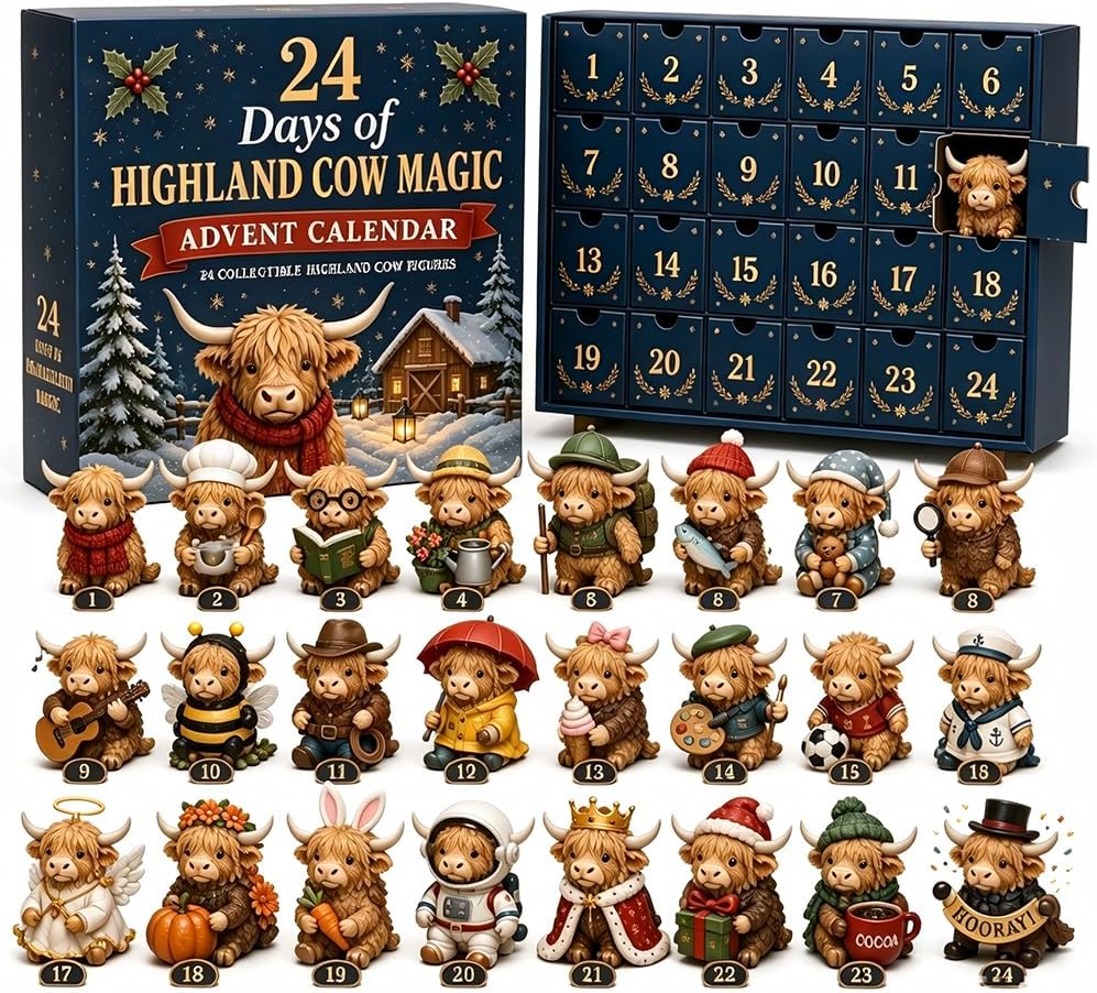 Highland Cow Advent Calendar – 24 Days of Collectible Mini Figures