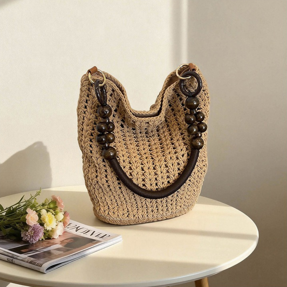 Etta Beaded Handle Woven Bag — Sernelle — view 4