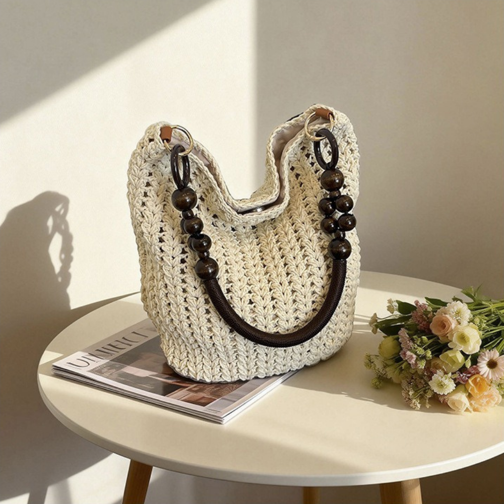 Etta Beaded Handle Woven Bag — Sernelle — view 18