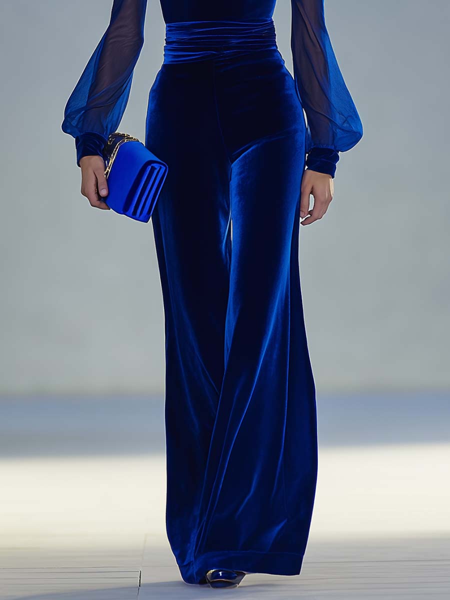 Winona – Velvet Jumpsuit with Sheer Sleeves