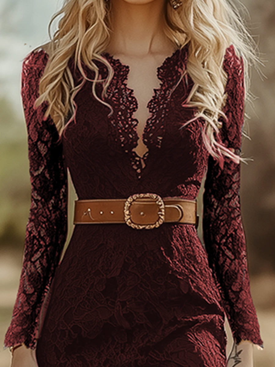 Ingrid – Lace Long-Sleeve Midi Dress