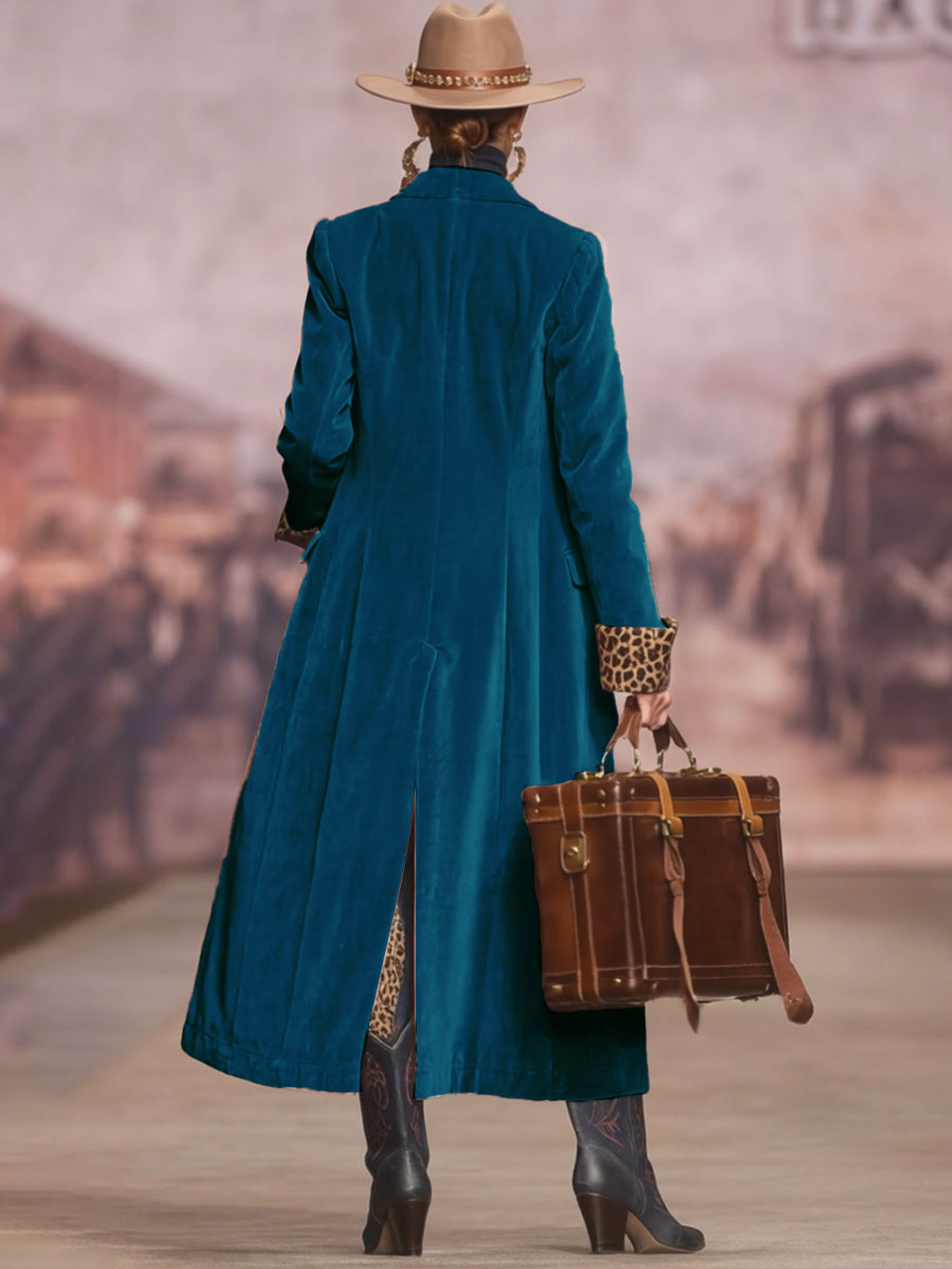 Clementine – Velvet Coat with Leopard Trim