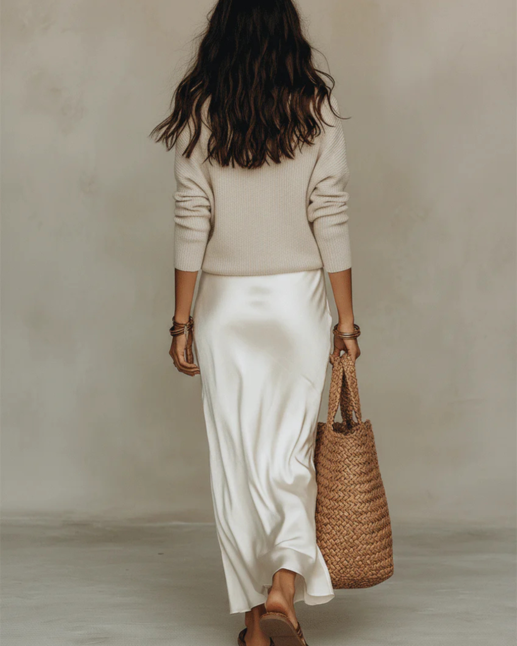Betsy – Satin Midi Skirt & Knit Jumper Set