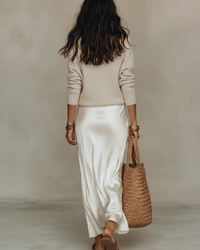 Betsy – Satin Midi Skirt & Knit Jumper Set