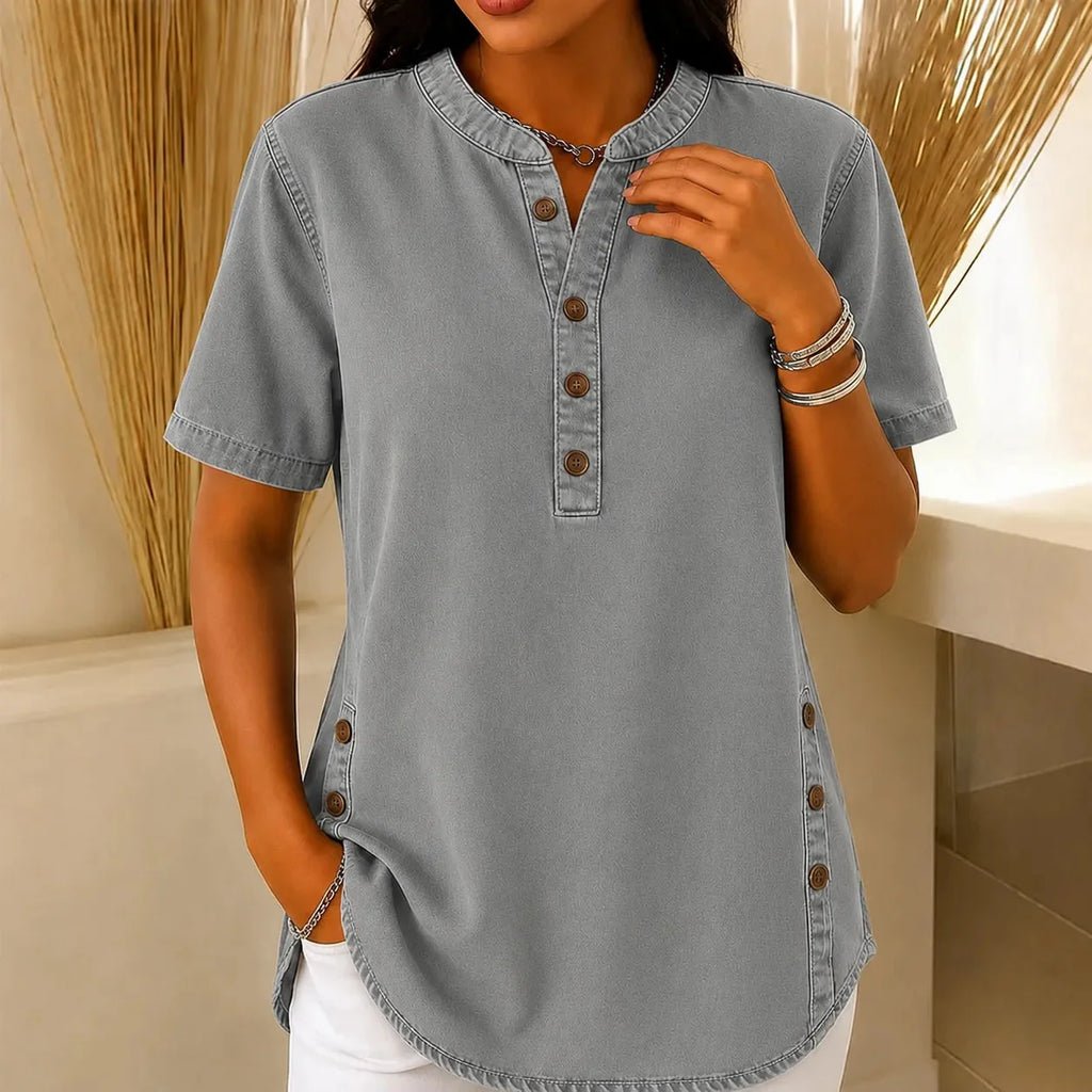 Avelyn – Henley Tunic Top with Side Buttons