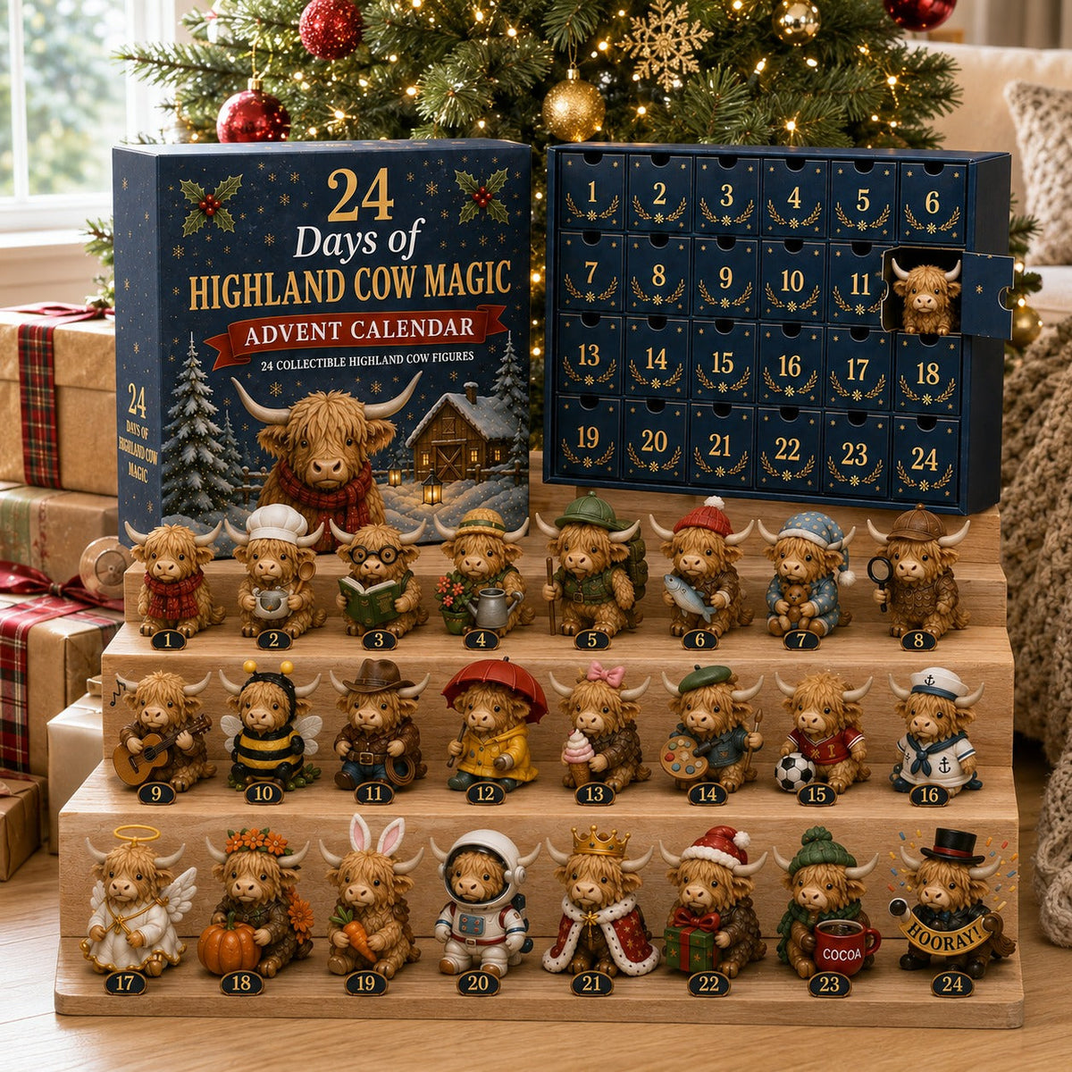 Highland Cow Advent Calendar – 24 Days of Collectible Mini Figures