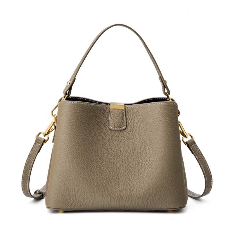 Dahlia Gold-Trim Leather Bucket Bag