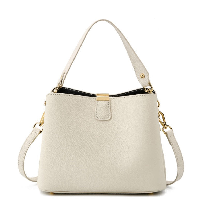 Dahlia Gold-Trim Leather Bucket Bag