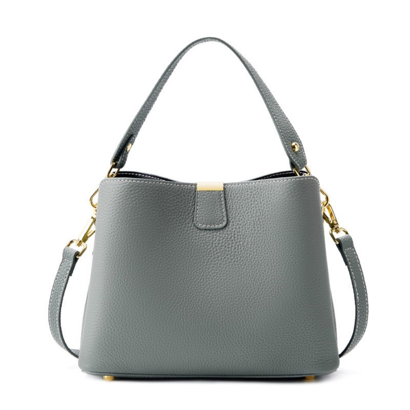 Dahlia Gold-Trim Leather Bucket Bag
