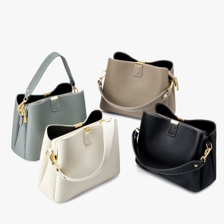 Dahlia Gold-Trim Leather Bucket Bag