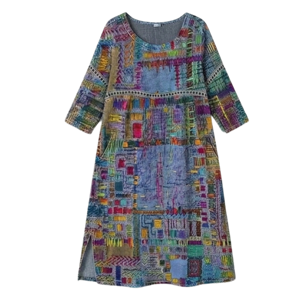 Tessara – Artisan Print Midi Dress with Pockets