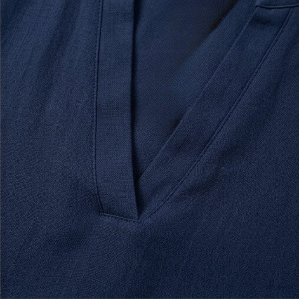Wovena – Breezy V-Neck Blouse with Curved Hem