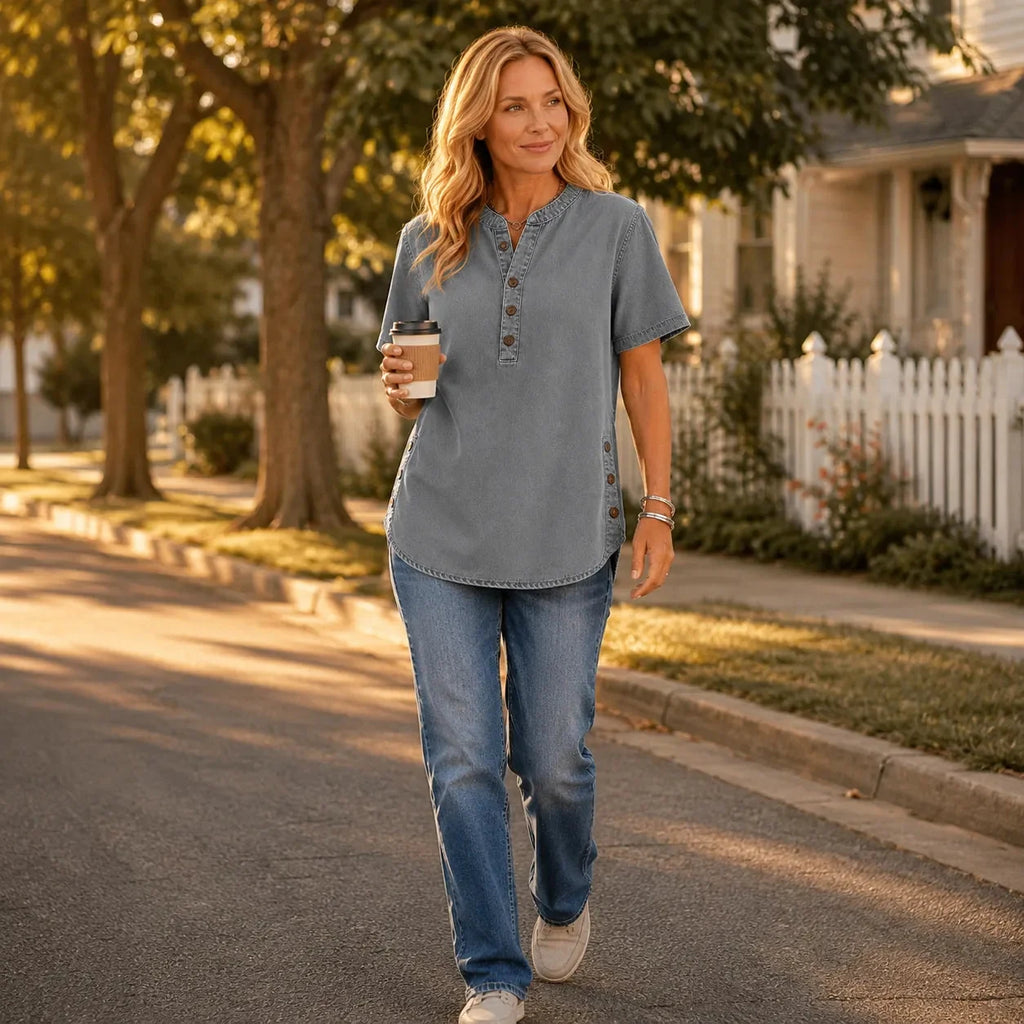 Avelyn – Henley Tunic Top with Side Buttons