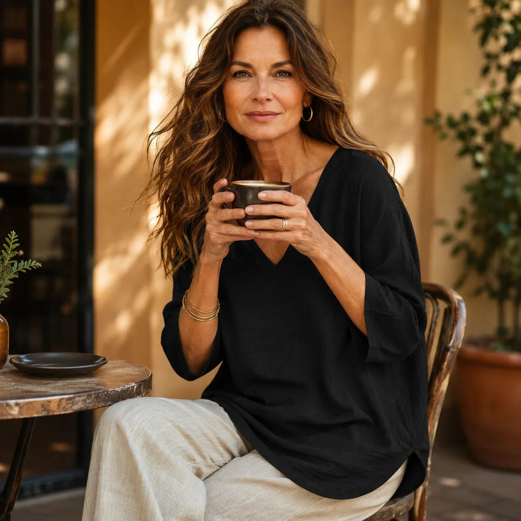 Sereva – Relaxed V-Neck Linen Blouse