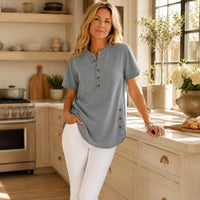 Avelyn – Henley Tunic Top with Side Buttons