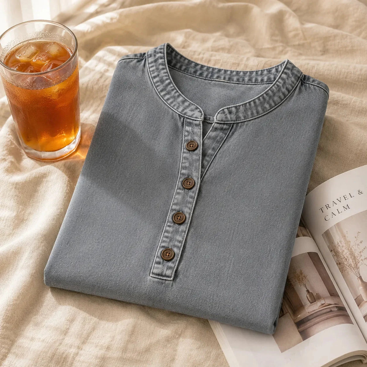 Avelyn – Henley Tunic Top with Side Buttons