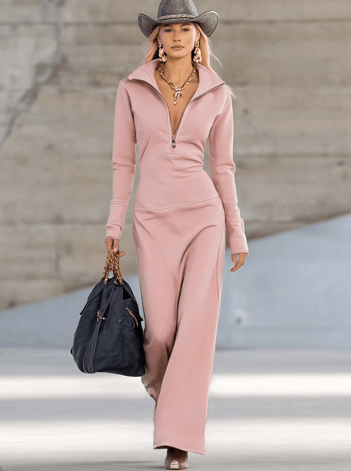 Cordelia – Zip-Front Long-Sleeve Maxi Dress