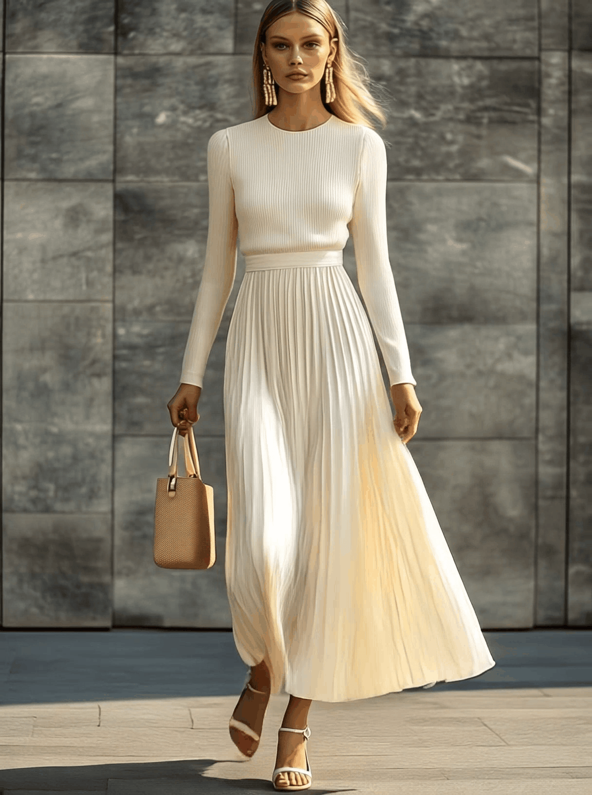 Genevieve – Knit & Satin Pleated Maxi Dress