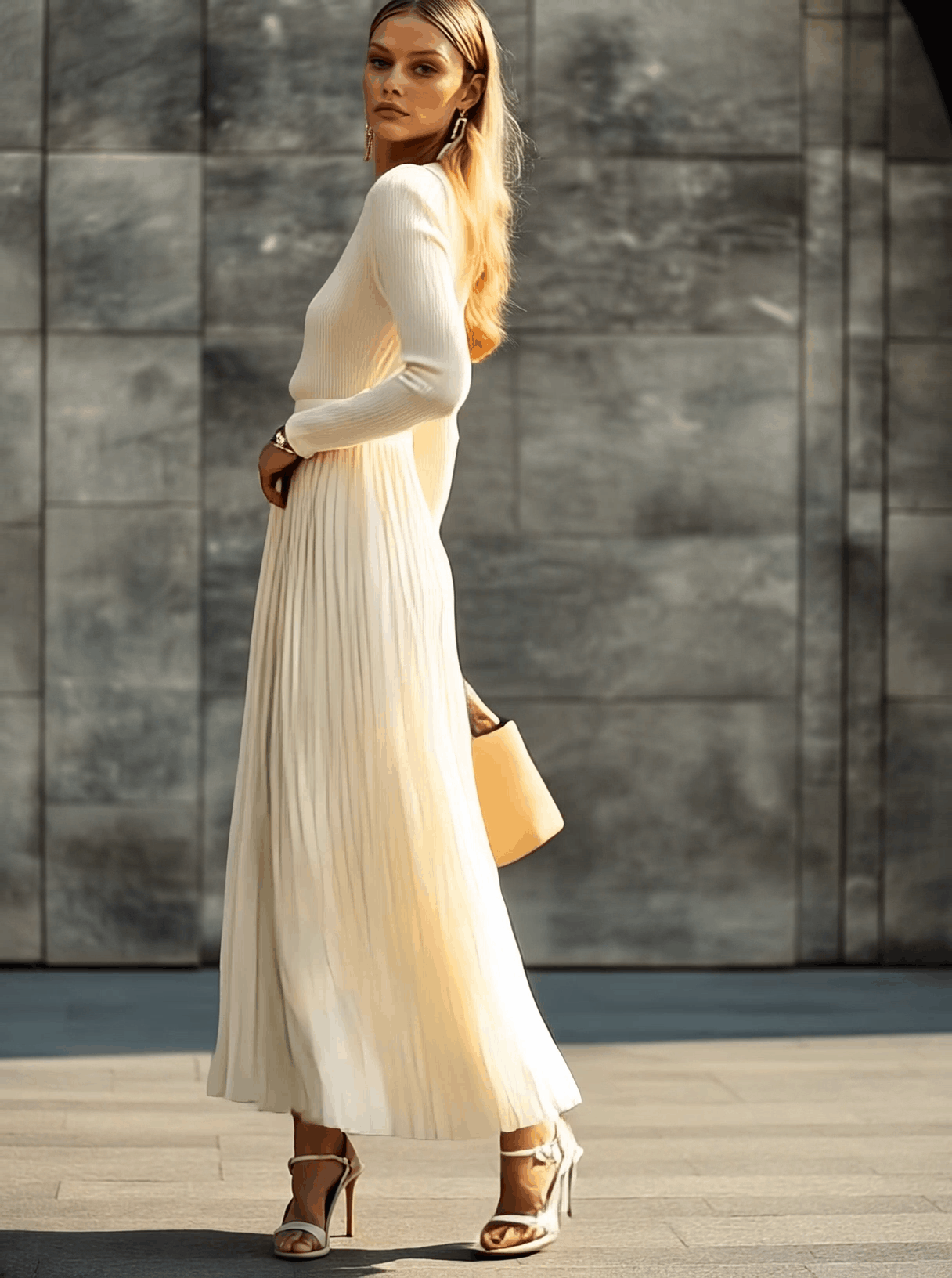 Genevieve – Knit & Satin Pleated Maxi Dress