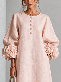 Rosetta | Floral-Cuff Buttoned Midi Dress