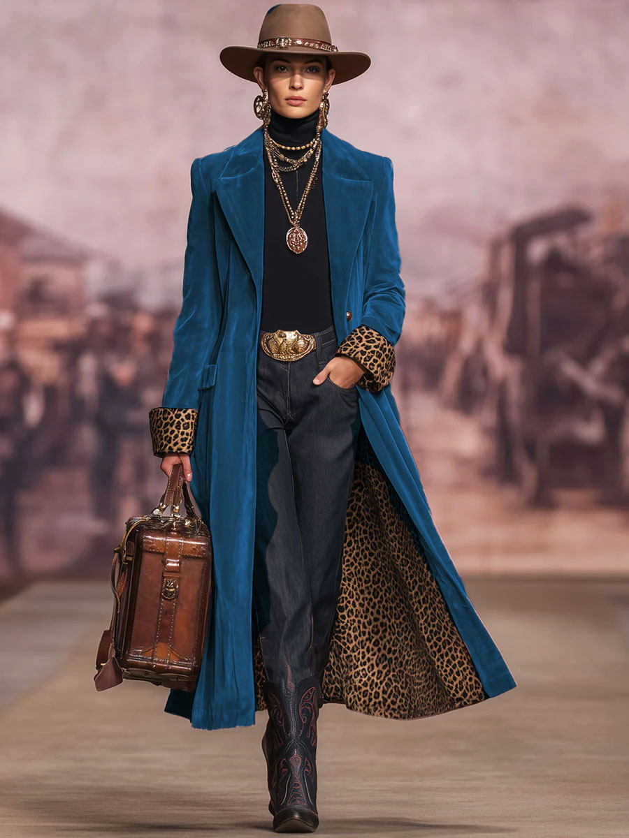 Clementine – Velvet Coat with Leopard Trim