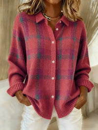 Rhonda – Plaid Button-Up Knit Cardigan