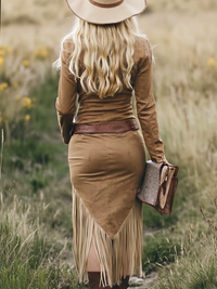 Ramona – Western Zip-Front Fringe Midi Dress